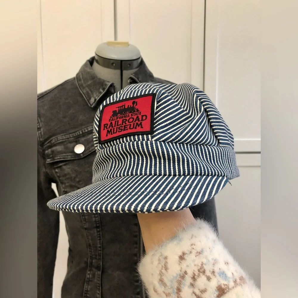 Vintage Blue and White Striped Railroad Museum Cap - Picture 10 of 10